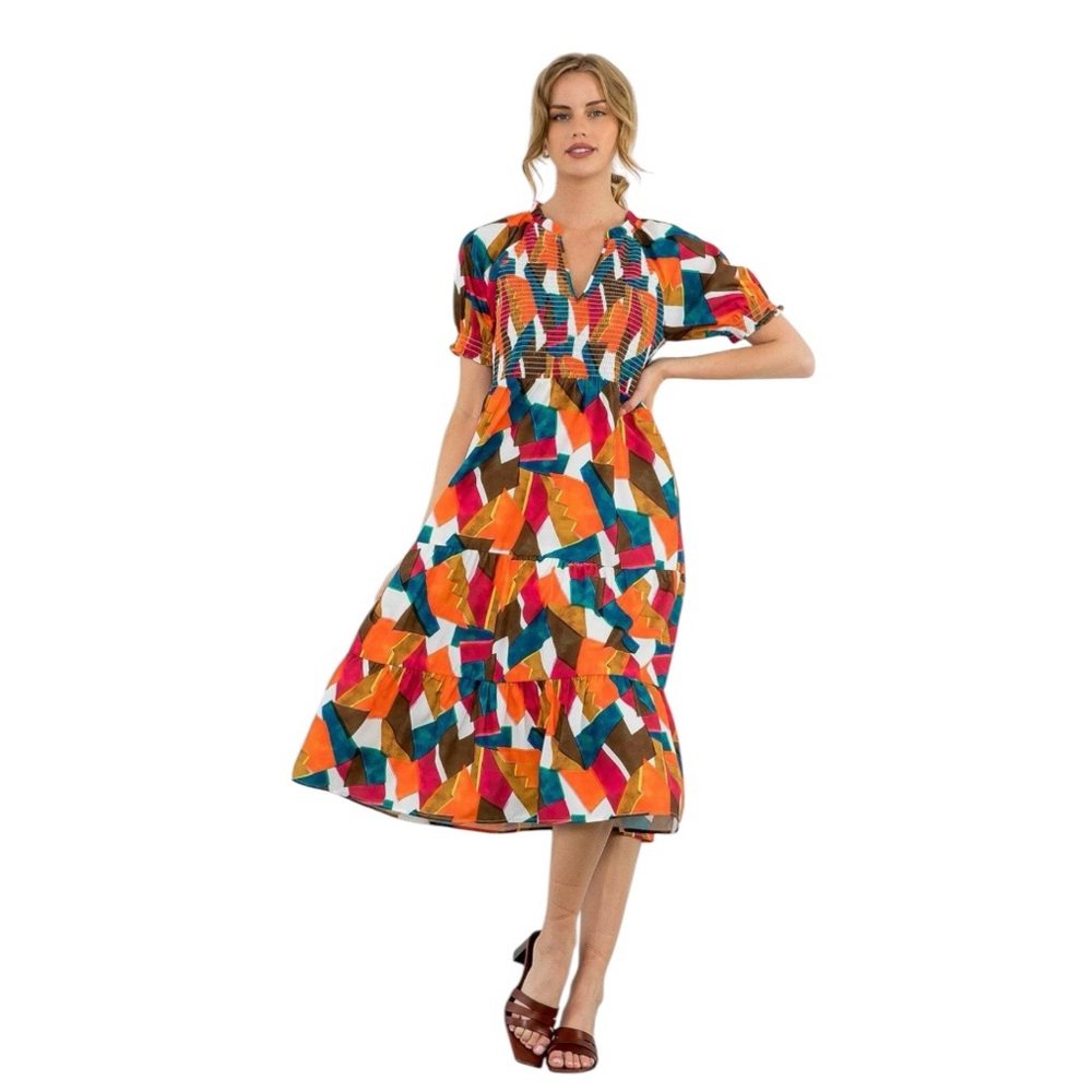 THML Multicolor Abstract Midi Dress